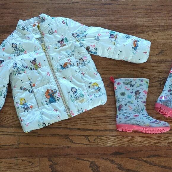 Disney Store Animators Collection Lightweight Puffy Jacket and rain boots set 4T